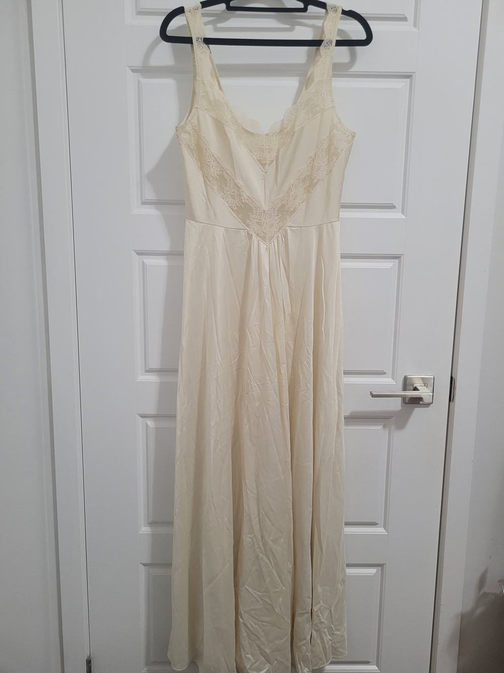 Vintage Cream Lace-Trim Long Slip Nightgown